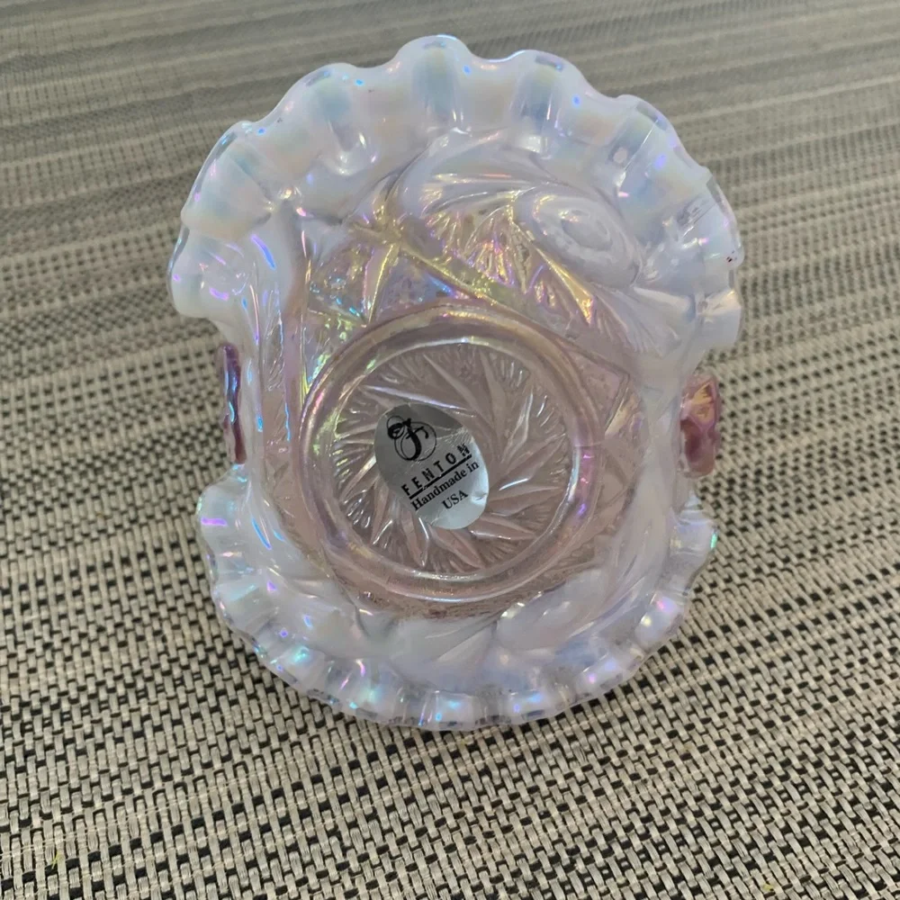 Fenton Pink Opalescent Ruffled Basket